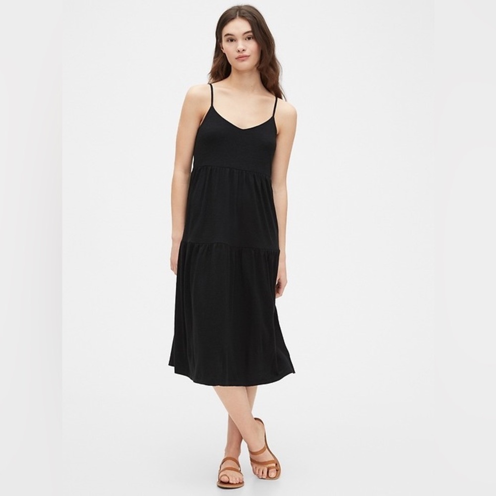 GAP Midi Tiered Sundress BOHO Petite XS Black NEW with tag